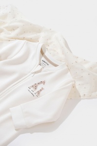 Salopeta cu fermoar Girafa, BabyCosy, 100% bumbac organic, Ecru