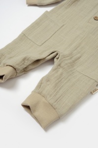 Salopeta cu nasturei, Winter muselin, 100% bumbac - Verde, BabyCosy