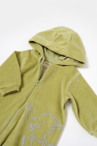 Salopeta Elefant cu maneca lunga si gluga din 80%bumbac organic si 20% poliester - Verde, BabyCosy