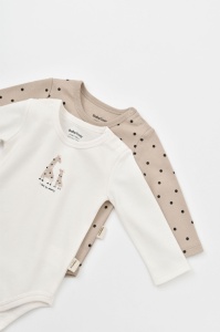 Set 2 body-uri cu maneca lunga bebe unisex  Girafa, Baby Cosy, 100% bumbac organic
