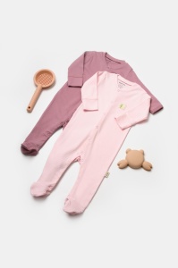Set 2 salopete lungi Bamboo, roz, BabyCosy, 50%bumbac+50% bambus