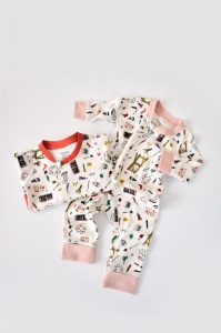 Set 2 salopetele cu maneca lunga si panataloni lungi cu fermoar - 100%bumbac organic - Portocaliu si Pudra, Baby Cosy