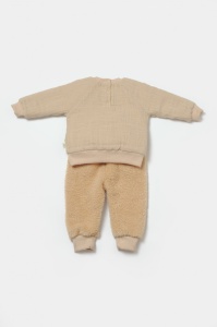 Set bluza cu buzunar si pantaloni Ursulet, Winter muselin, 100% bumbac dublat - Apricot, BabyCosy