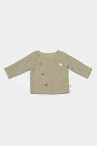 Set bluza cu nasturi si pantaloni , Winter muselin, 100% bumbac - Verde, BabyCosy