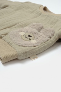 Set bluza dublata si pantaloni Ursulet, Winter muselin, 100% bumbac - Verde, BabyCosy