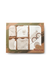Set de 10 piese pentru nou nascut, 100% bumbac organic, TeddyBear, BabyCosy