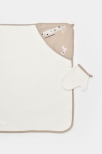 Set de baie cu prosop si manusa Girafa, BabyCosy, Mink