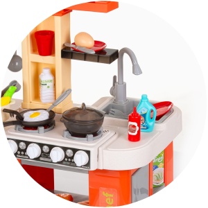 Set jucarie Chipolino Kitchen 84 cm cu sistem de curgere apa, lumini, sunete si 79 accesorii - Img 7