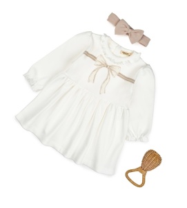 Set rochita cu bentita, Bow, BabyCosy, 100%bumbac organic, Stone