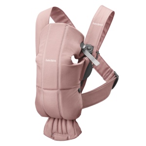 BabyBjorn - Marsupiu anatomic Mini, cu pozitii multiple de purtare, Dusty Pink, Tesatura