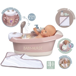Cadita pentru papusa Smoby Baby Nurse Baleno Bath roz cu accesorii - Img 3