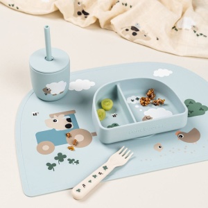 Cana cu pai Done by Deer silicon set 2 buc Tiny Farm Blue - Img 4