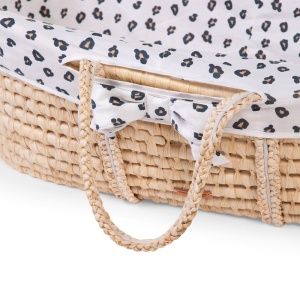 Cos bebe Childhome Moise din coji de porumb cu saltea, Husa Jerse Leopard - Img 3