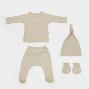Cutie 4 piese pentru nou nascut - 100% bumbac organic - Verde pal, BabyCosy