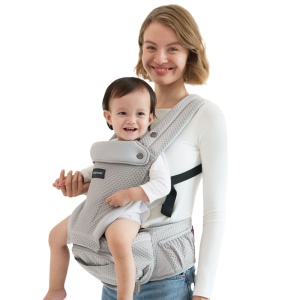 Marsupiu Momcozy cu sezut Mesh respirabil Grey - Img 3
