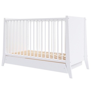 Patut copii din lemn Hubners Cosmo 120x60 cm alb cu sertar - Img 1