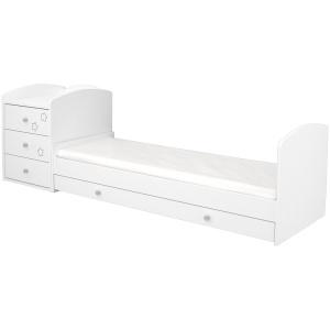 Patut copii transformabil din lemn cu 4 sertare Hubners Matei Kombi 120x60 cm alb cu stelute - Img 4