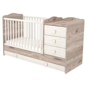 Patut copii transformabil din lemn cu 4 sertare Hubners Sofia Kombi 120x60 cm crem nisip - Img 1