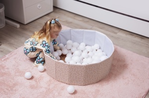 Piscina uscata pliabila cu bile, BabyJem, 30x83 cm, 100 bile albe, somon