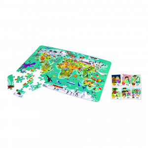 Puzzle pentru copii 2 in 1 In jurul lumii (100 piese) - Img 1