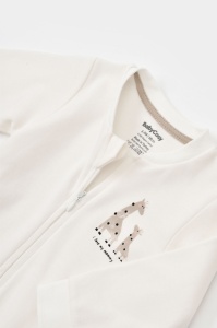 Salopeta cu fermoar Girafa, BabyCosy, 100% bumbac organic, Ecru