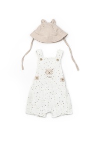 Salopeta cu palariuta TeddyBear, BabyCosy, 100% bumbac organic