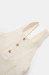 Salopeta de vara cu buzunare din muselina, BabyCosy, 100% bumbac organic, ecru