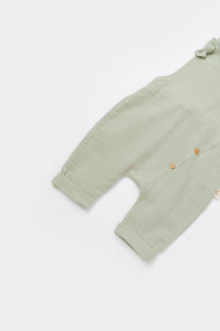 Salopeta de vara cu pantaloni lungi din muselina, BabyCosy, 100% bumbac organic, verde