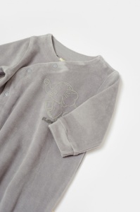 Salopeta Elefant cu maneca lunga si botosei din 80%bumbac organic si 20% poliester - Gri, BabyCosy