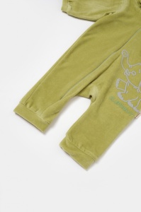 Salopeta Elefant cu maneca lunga si gluga din 80%bumbac organic si 20% poliester - Verde, BabyCosy