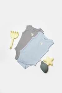 Set 2 body-uri fara maneci Bamboo, bleu, BabyCosy, 50% bambus+50% bumbac