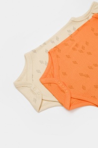 Set 2 body-uri fara maneci Printed, BabyCosy, 50% modal+50% bumbac, Stone/Apricot