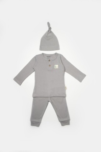 Set 3 piese:bluza, pantaloni si caciulita Bamboo, gri, BabyCosy, 50% bumbac+50%bambus