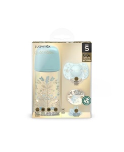 Set biberon 270ml + suzetă 0-6m + lănțișor Albastru Gold Premium - Img 1