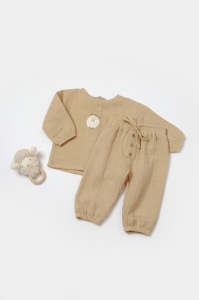 Set bluza si pantaloni, Winter muselin, 100% bumbac - Apricot, BabyCosy