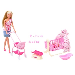 Set Simba Steffi Love New Born Baby Set papusa 29 cm, 1 bebelus si accesorii - Img 1