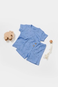 Set tricou cu pantaloni Printed, albastru, BabyCosy, 50%bumbac+50% modal