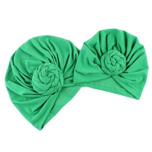 Set turbane mama-copil cu pampoane, verde