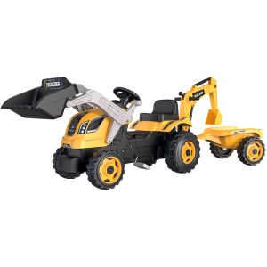 Tractor cu pedale si remorca Smoby Builder Max galben - Img 1