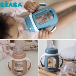 Biberon de invatare 2 in 1 din Sticla Beaba 210 ml Sage Green - Img 4