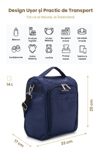 Geantă pentru scutece și accesorii bebe, SnapPack, Carry Bliss, bleumarin - Img 10