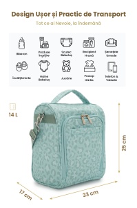 Geantă pentru scutece și accesorii bebe, SnapPack, Carry Bliss, verde leo print - Img 11