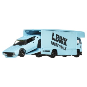 HOT WHEELS TRANSPORTATOR FLEET FLYER CU MASINUTA NISSAN SKYLINE 2000 GT-R LBWK SCARA 1:64 - Img 3