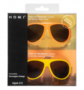 Ochelari de soare pentru copii MOKKI Click & Change, protectie UV, galben, 2-5 ani, set 2 perechi