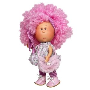 Papusa Nines D'Onil, Colectia Little Mia, cu parul roz cret, 23 cm