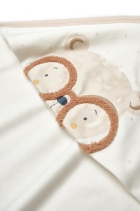 Paturica cu gluga pentru nou nascut, 100% bumbac organic, TeddyBear, BabyCosy