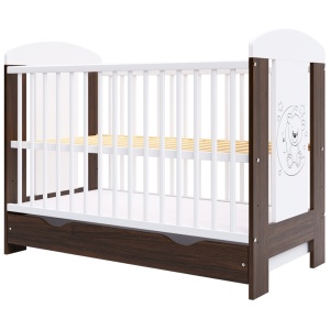 Patut copii din lemn Hubners Calisto Ursulet 120x60 cm maro cu sertar - Img 1
