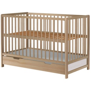 Patut copii din lemn Hubners Dominic 120x60 cm natur cu sertar - Img 1