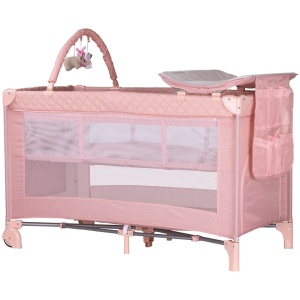 Patut pliabil cu saltea de infasat Chipolino Luna pink marshmallow - Img 1