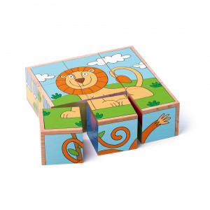 Puzzle din lemn cuburi - Animale exotice 3 x 3 - Img 1